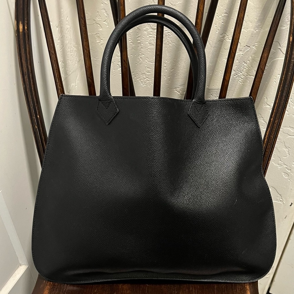 Stefano Serapian Milano Black Textured Leather  Handbag Tote - Picture 4 of 8
